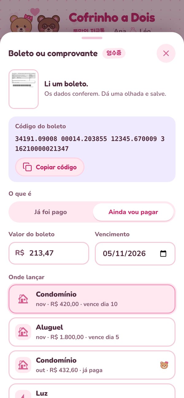 Boleto lido: código para copiar, valor de R$ 213,47, vencimento em 05/11/2026 e a conta sugerida