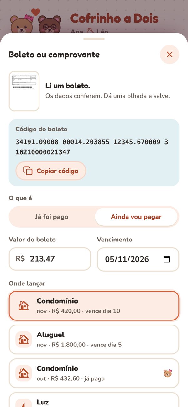 Boleto lido: código para copiar, valor de R$ 213,47, vencimento em 05/11/2026 e a conta sugerida